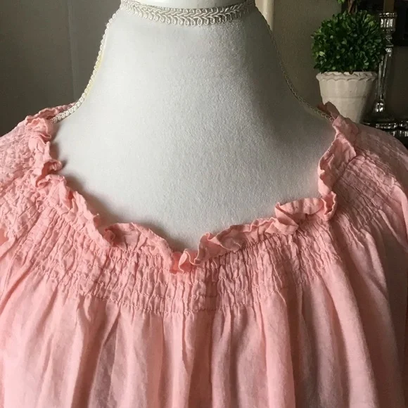 love J Off Shoulder Eyelet Blouse XLARGE Cropped Coral Pink 100% Cotton Romantic - Picture 14 of 16